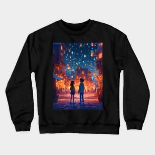 boy and girl in a beautiful fairy tale city Crewneck Sweatshirt